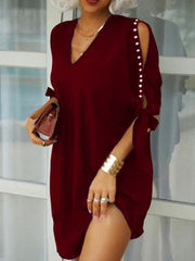 Aiertu Women Elegant V Neck Party Dress Summer Sexy Hollow Out Sleeved Loose Dresses Casual Solid Office Ladies Mini Dress Size S-5XL Aiertu