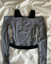 Aiertu - Harajuku New Gray Knitted Edgy Clothes Y2k Double Shoulder Long Sleeved Tank Top Women Gothic Retro Crop Tops Women Clothing Aiertu