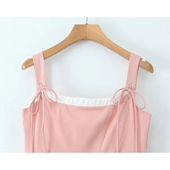 Aiertu - Sweet Girl Lace Up Pink Princess Mini Dress Women Sexy Sleeveless Low Waist A-line Mini Summer Dresses Party Robe Aiertu