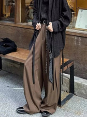 Aiertu - Vintage Japanese Style Woman Baggy Suit Pants Y2k Pleated Black Harajuku Gothic Korean Fashion Streetwear Summer Bottoms Aiertu