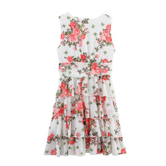 Aiertu - Pink White Deep Blue Three Color V Neck Sleeveless Floral Print Stacked Skirt Edge Design Women Short Dress ZATT 2025 Summer New Aiertu