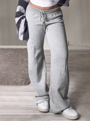 Aiertu - summer inspo Pockets Drawstring High Waist Casual Loose Sweatpants For Women Gray Solid Basic Simple Straight Leg Pants Jogging Trousers Aiertu
