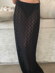 Aiertu - Y2k Floral Lace Maxi Skirt 2000s Clothing Women White Black Elegant Party Low Rise Long Skirts Matching Going Out Streetwear Aiertu