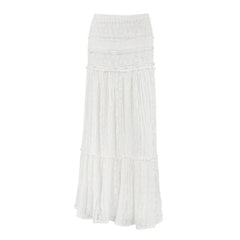 Aiertu - Solid Spliced Belts Loose Skirts for Women High Waist Spliced Folds Elegant Temperament Skirts Female Aiertu