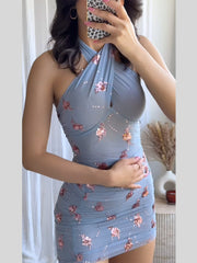 Aiertu - Elegant Sequin Blue Mini Evening Dress 2025 Sexy Halter Slim Fit Short Dresses Women High Waist Backless Party Lady Chic Vestido Aiertu