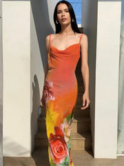 Aiertu - 2026 Summer Sexy Backless Flower Printed Long Slip Dress Streetwear Women's Sleeveless High Waist Bodycon Holiday Party Dresses Aiertu