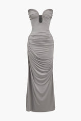 Aiertu - Solid Strapless Ruched Maxi Dress Aiertu