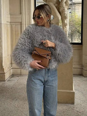 PICSGIRL - layered look inspo Faux Fur Jackets Women Casual Loose Warm Soft Cardigan Coats Female Winter Fashion Solid Long Sleeves Outwears Lady Aiertu