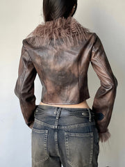 Aiertu - summer inspo Streetwear Faux Collar Women Moto Style Jackets Autumn Long Sleeve Fashion Chic Design Short Leather Coat Aiertu
