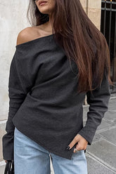 Aiertu -Casual Street Irregular Potholes Oblique Collar Tops aiertu