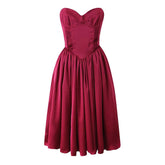 Aiertu - Sexy Elegant Women Wine Red Strapless Dress Fit And Flare Evening Party Dresses Christmas Robe Aiertu