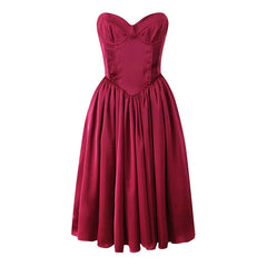 Aiertu - Sexy Elegant Women Wine Red Strapless Dress Fit And Flare Evening Party Dresses Christmas Robe Aiertu