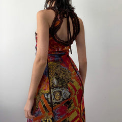 Aiertu Sexy Backless Hollow Out Sleeveless Maxi Dresses Vintage Oil Painting Print Bodycon Dress Aesthetic Party Slim Vestidos Aiertu