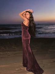 Aiertu - Red Wine Valet Strapless Mermaid Maxi Dress For Women Sexy Strapless Backless Wrap Waist Robe Elegant Club Party Vestidos 2026 Aiertu