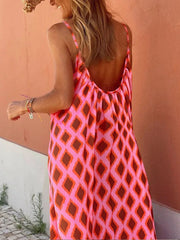 Aiertu - Women's Fashion Retro Loose Print Sling Dress Summer Bohemia Style Beach Seaside Maxi Dress Elegant Chic New Pattern Long Dress Aiertu