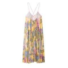 Aiertu - Retro Printing Camisole Dresses for Women Square Collar Sleeveless Loose Waist Bohemian Casual Style Dress Female Aiertu