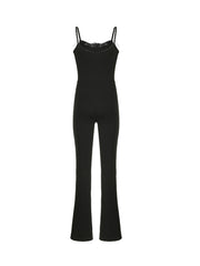 Aiertu - summer inspo Black Solid Sleeveless Skinny Sexy Flared Jumpsuits Women Lace Trim Tie Bow Cute Sweet Y2K Slip Rompers Aiertu