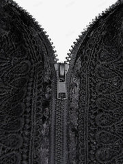 Aiertu - Plus Size Gothic Fur Coats Black Full Zipper Applique Panel Fur Trim Fluffy Collar Long Sleeves Velvet Coat Outwears Aiertu