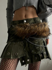 Aiertu - summer inspo Fashion Chic Faux Fur Metal Chain Spliced Belt Women High Street Style Trendy All-Match Accessories Y2k Aiertu