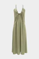 Aiertu - Satin Slip V-Neck Ruched Sleeveless Maxi Dress Aiertu