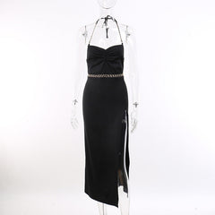 Aiertu - Solid Color Back Slit Dress Aiertu