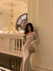 Aiertu Gorgeous Mermaid Square Neckline Ivory Date Night Dress Long Prom Dresses Birthday Outfits HOT1075 Aiertu