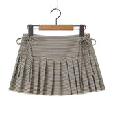 Aiertu - Cool Girl Side Zipper With Tie Pleated Mini Skirt Sexy Low Waist American Retro Women Skirts With Shorts Lining Aiertu