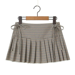 Aiertu - Cool Girl Side Zipper With Tie Pleated Mini Skirt Sexy Low Waist American Retro Women Skirts With Shorts Lining Aiertu