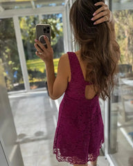 Aiertu - High-end lace short suspender dress for women summer new French style pure desire sexy backless A-line skirt Aiertu