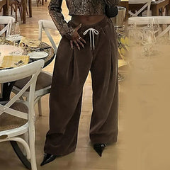 Aiertu - Casual Baggy Ruched Trousers Women High Waist Drawstring Wide Leg Pants 2025 New Spring Fall Harajuku Lolita Y2K Clothes Aiertu
