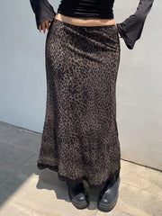 Aiertu - summer inspo Retro Brown Leopard Y2K Long Skirts Women Lace Trim Hem Two Layers Mesh Vintage Aesthetic Elegant Fashion Women Clothing Aiertu