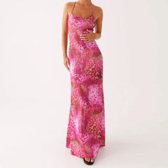 Aiertu - Women Floral Tube Maxi Dress with Scarf Sexy Strapless Backless Bodycon Long Dress Summer Mesh Cocktail Sundress Aiertu