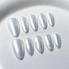 Aiertu 10Pcs Handmade Press on Nails Cat Eye Moon Decorations Aurora False Nails Short Almond Acrylic Wearable Manicure for Spice Girl Aiertu