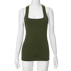 Aiertu - U Neck Spaghetti Strap Sleeveless Green Slim Fit Camisole Crop Top Sexy Spicy Girls Summer New Arrivals Streetwear Aiertu