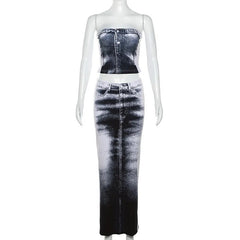 Aiertu - Strapless Slim Fit Crop Top, Fashion Camisole, Hip Split Maxi Skirt, Sexy Two Piece Set, Backless Streetwear, Gray Aiertu