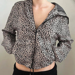 Aiertu - Leopard Print Vintage Hooded Coat Y2K Loose Fit Casual Zipper Coats Grunge Style Women Jacket Autumn Outwear Street Aiertu