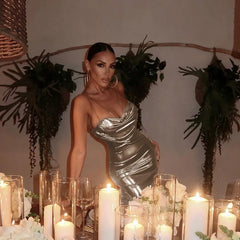 Aiertu - Spaghetti Strap Slash Neck Golden Blink Sleeveless Backless Maxi Hip Dress Spring Summer Y2K Street Trendsetter Vestido Aiertu