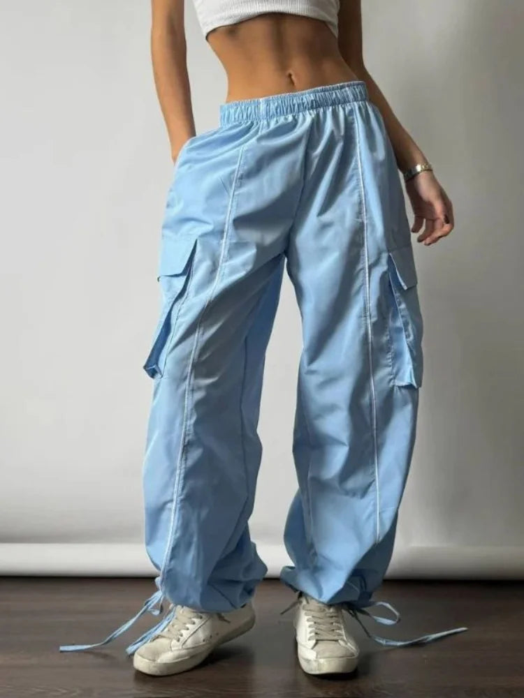 Aiertu Y2k Aesthetic Streetwear Cargo Pants Women American Retro Harajuku Casual Solid Baggy Trousers Oversized Sweatpants Aiertu