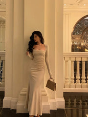 Aiertu Gorgeous Mermaid Square Neckline Ivory Date Night Dress Long Prom Dresses Birthday Outfits HOT1075 Aiertu