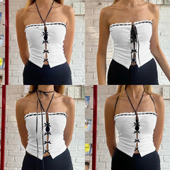Aiertu - Pure desire wind contrasting color tube top hollow strap strap sleeveless tube top women's spring and summer Aiertu