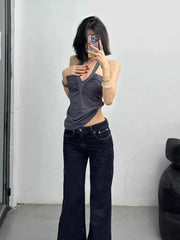 Aiertu - Y2k Aesthetic Sexy Women Halter Tank Tops Streetwear Vintage Pleated Grunge Tanks Backless Harajuku Summer Cropped Camisole Aiertu