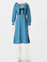 Aiertu - Polk Dot Print Midi Dress 2026 New Long Sleeve U Collar Slim Elegant Bow Decor Ruffle Long Dresses Casual Fashion Long Dress Aiertu