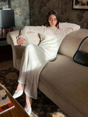 Aiertu - O-Neck Elastic Knitted Long Dress ï¼?Camisole Skirt Women Chic Soft Lady Hollowing Sweater Dresses 2 Pieces Sets Aiertu