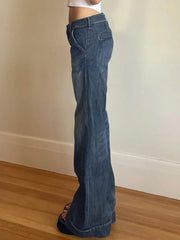 Aiertu Grunge Vintage Streetwear Mid Waist Wide Leg Pants Women American Retro Sexy High Street Hip Hop Slim Jeans Aiertu