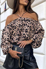 Aiertu -Sexy Zebra Print Leopard Lace Up Patchwork Halter Blouses aiertu