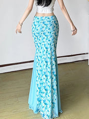 Aiertu -Floral Ruffled Mesh Low Waist Maxi Dress aiertu