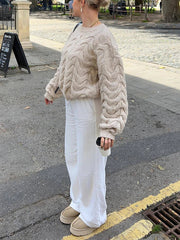 Aiertu - Twist Knitted Oversize Sweater Women Winter O Neck Basic Casual Jersey Pull Femme Apricot Loose Fashion Jumper Aiertu