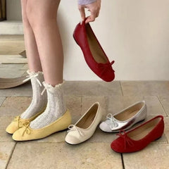 Aiertu - Bow Women Ballet Flats Shoes Casual Shallow Loafers Shoes Elegant Women's Sandals 2025 Summer Comfort Sneakers New Woman Shoes Aiertu