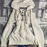 Aiertu - Hooded Furry Women Y2k Aesthetic Sweaters Autumn Slim Vintage Drawstring Pullovers Harajuku Knitted Fairy Pocket Jumpers Trendy Aiertu