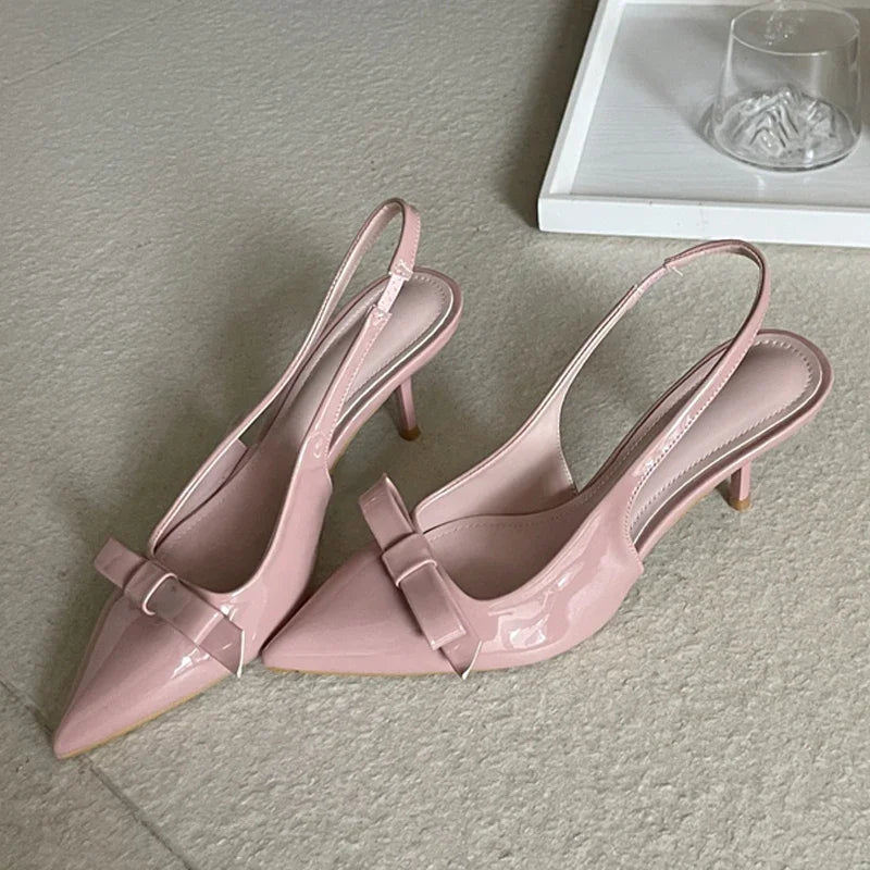 Aiertu - New Design Slingbacks Butterfly-knot Women Pumps Sexy Pointed Toe Thin Heels Stripper Party Shoes Large Size 35-43 Aiertu